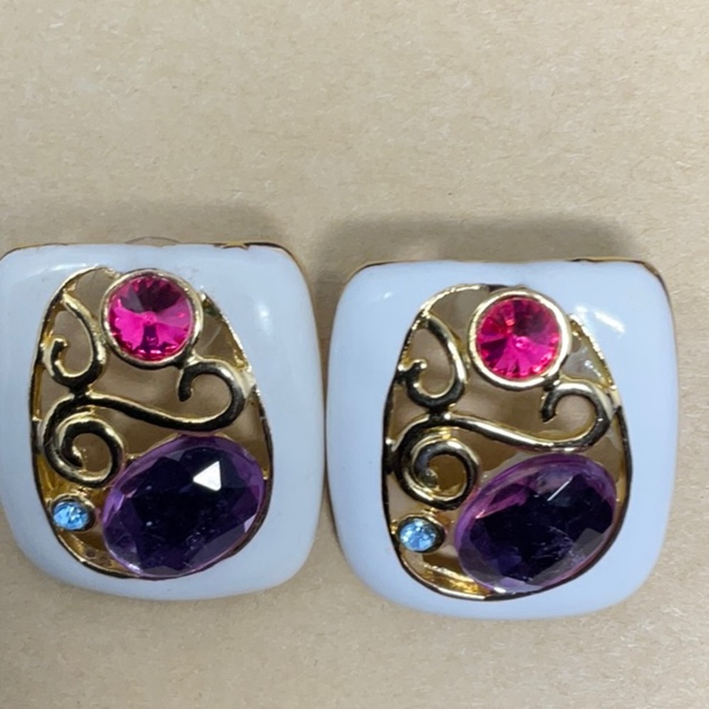Vintage enamel and rhinestone earrings